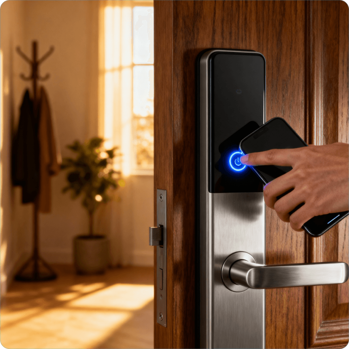 Smartphone unlocking a hotel room door