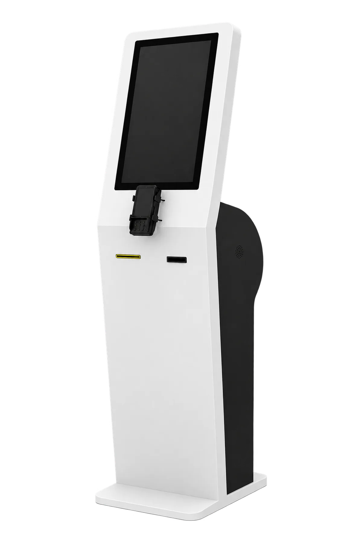 Crito Check-in self-check-in kiosk – angled view with screen, card reader and base